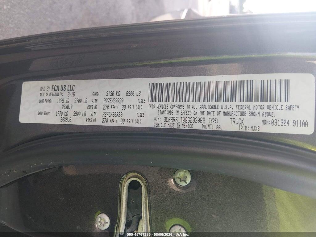 3C6RR6LT0GG293062 2016 RAM 1500 photo no. 9