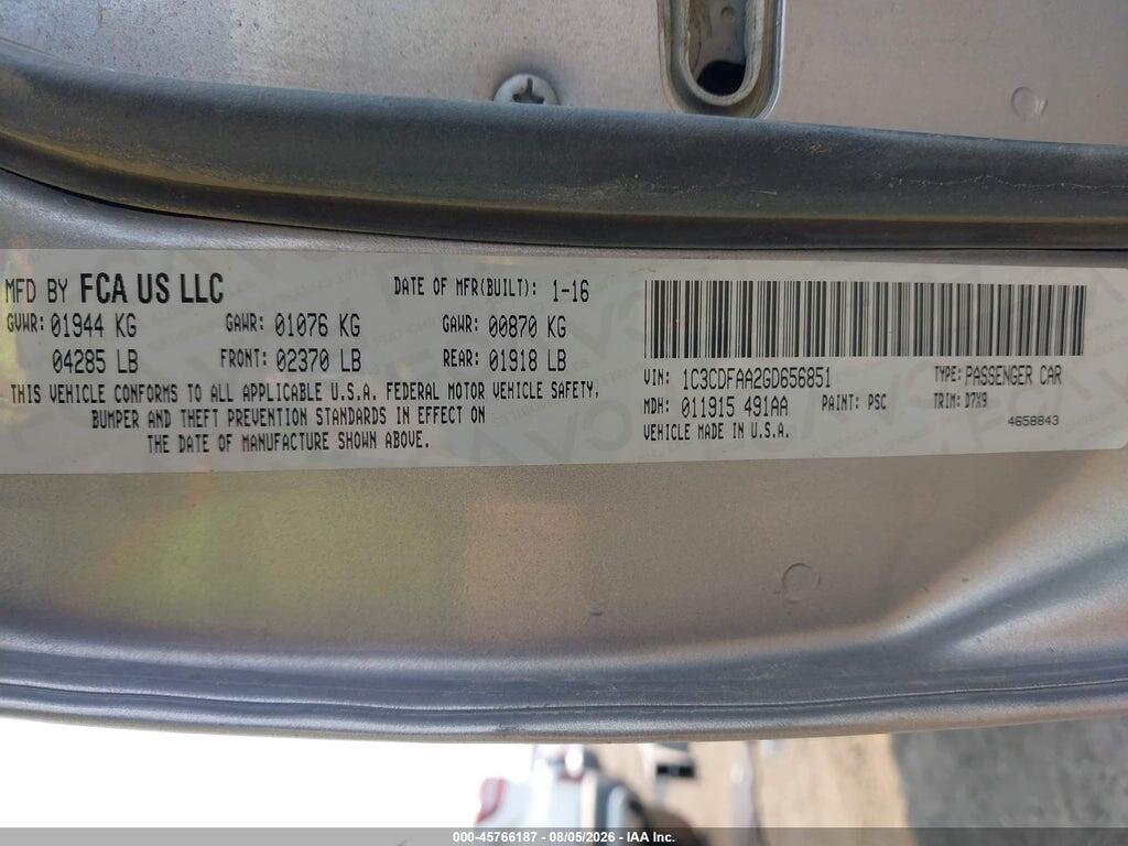 1C3CDFAA2GD656851 2016 DODGE DART photo no. 9
