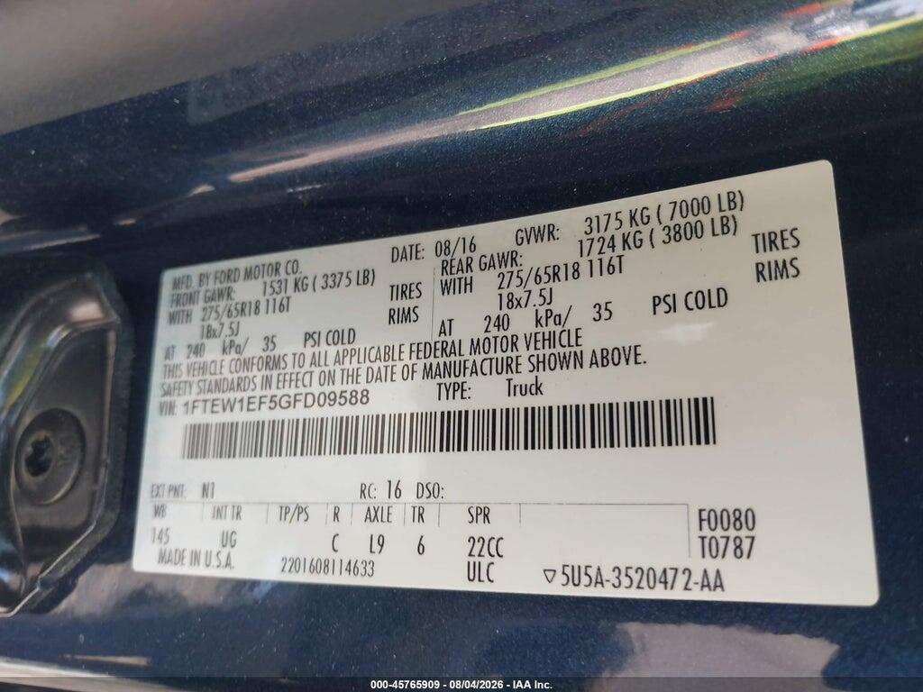 1FTEW1EF5GFD09588 2016 FORD F-150 photo no. 9