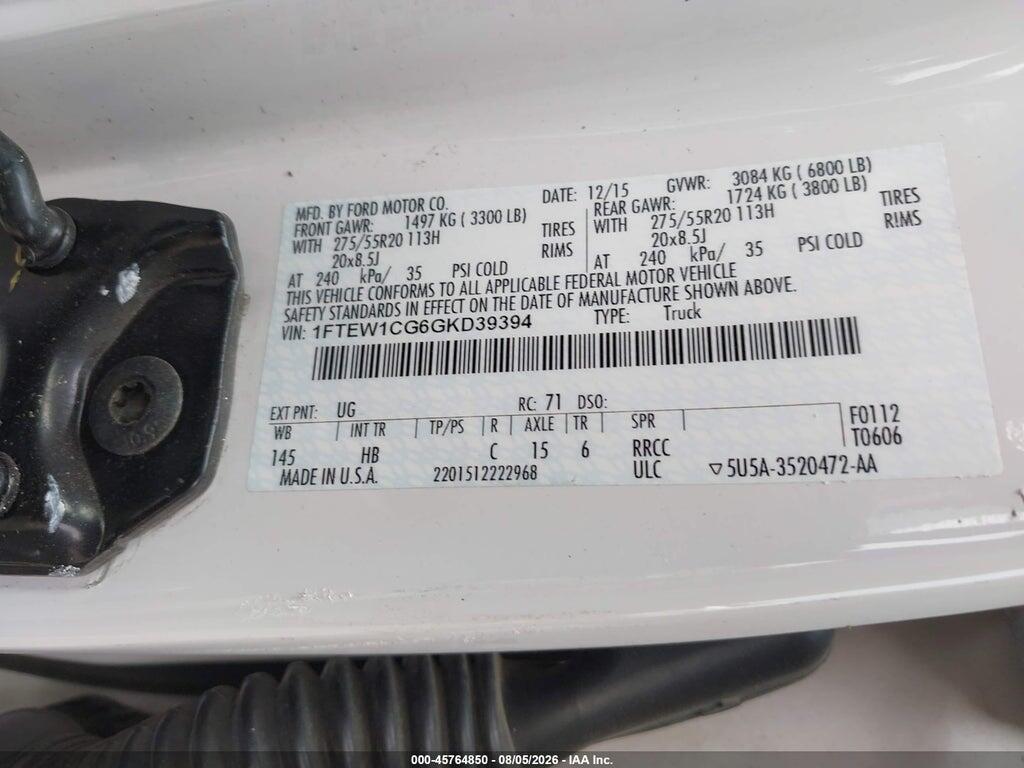 1FTEW1CG6GKD39394 2016 FORD F-150 photo no. 9