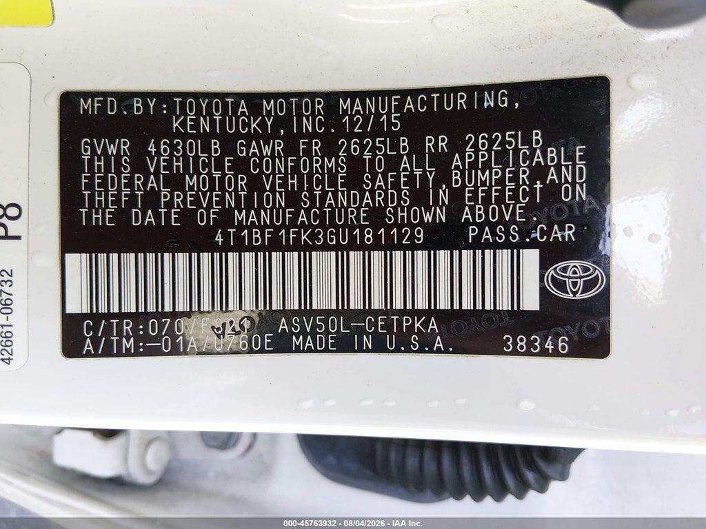 4T1BF1FK3GU181129 2016 TOYOTA CAMRY photo no. 9