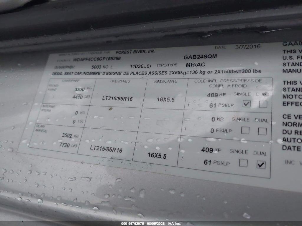 WDAPF4CC8GP185266 2016 MERCEDES-BENZ SPRINTER 3500 photo no. 8