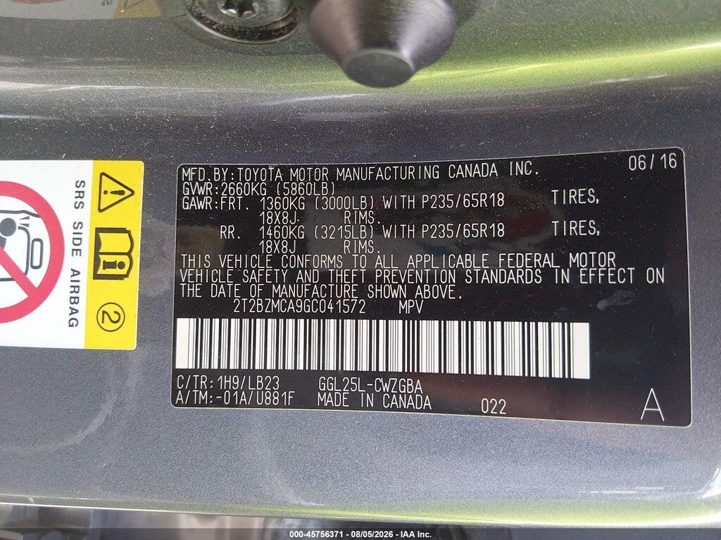 2T2BZMCA9GC041572 2016 LEXUS RX 350 photo no. 9