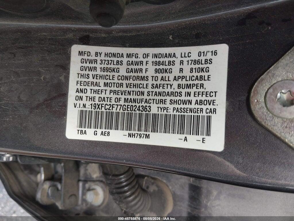 19XFC2F77GE024363 2016 HONDA CIVIC photo no. 9