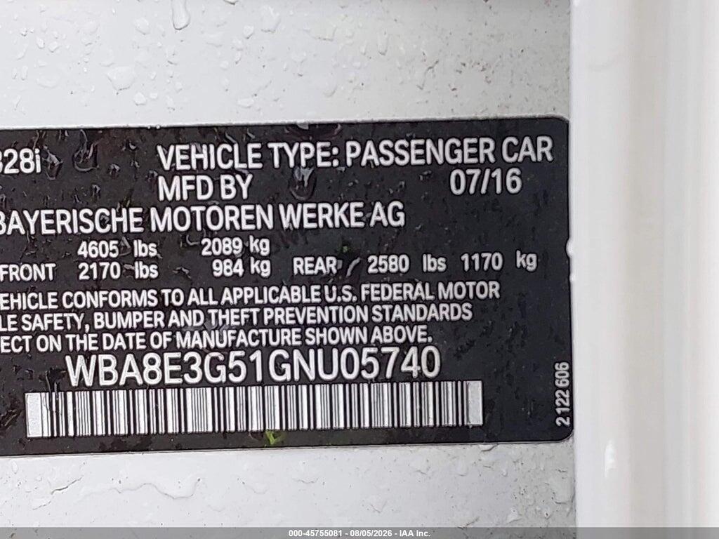 WBA8E3G51GNU05740 2016 BMW 328I photo no. 9