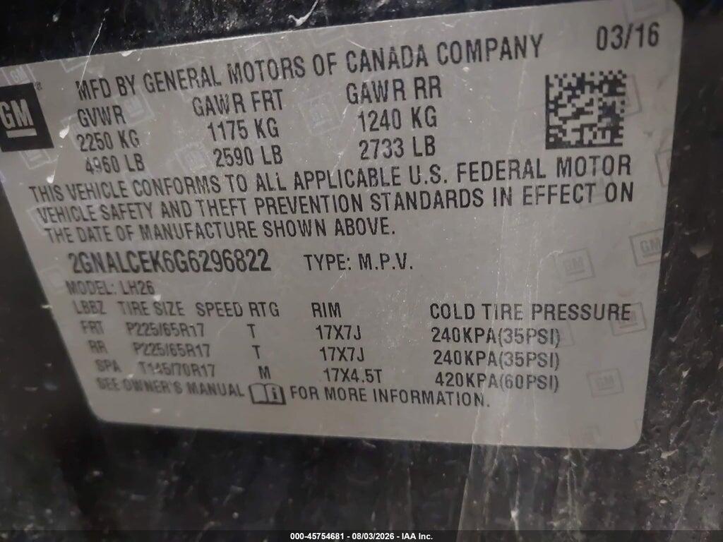 2GNALCEK6G6296822 2016 CHEVROLET EQUINOX photo no. 9