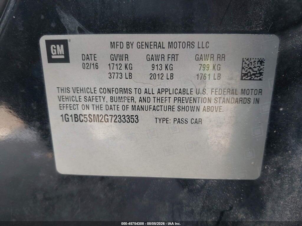 1G1BC5SM2G7233353 2016 CHEVROLET CRUZE photo no. 9