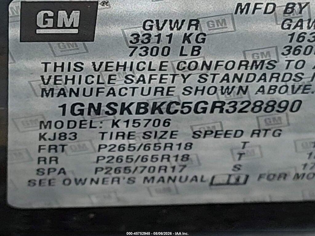 1GNSKBKC5GR328890 2016 CHEVROLET TAHOE photo no. 9