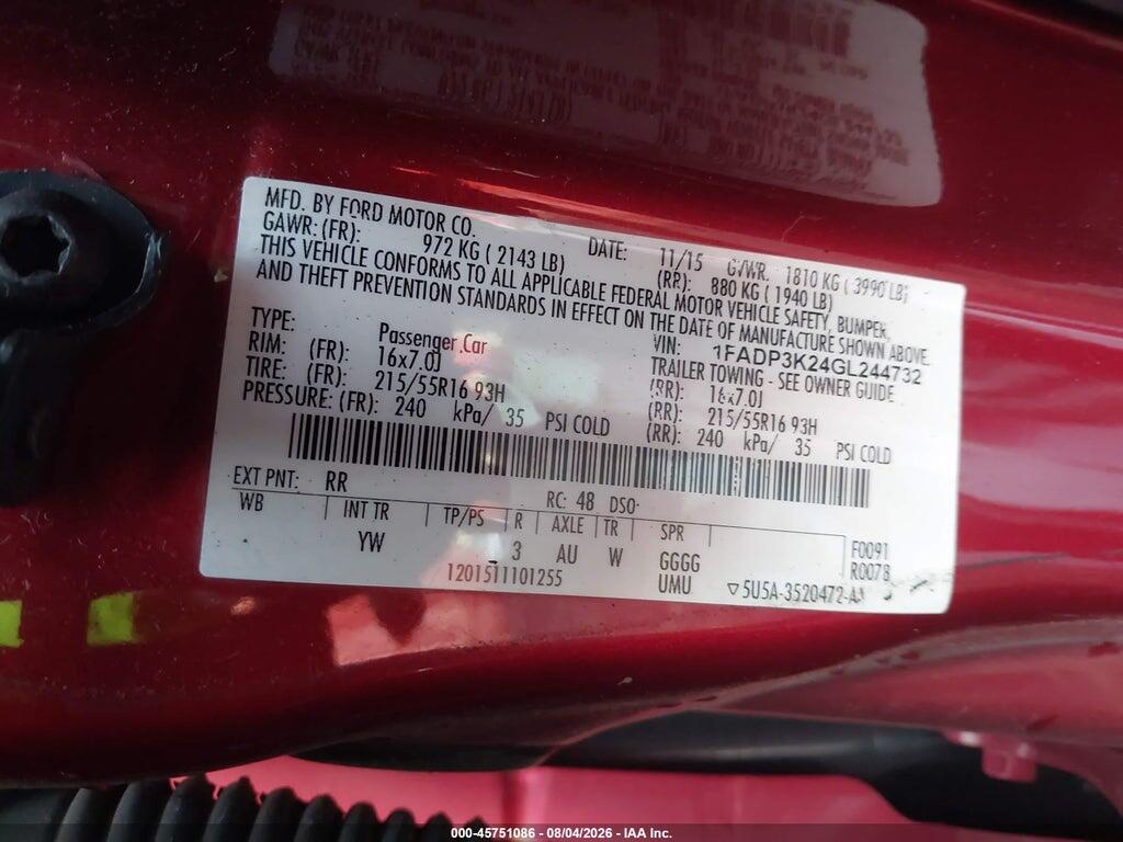 1FADP3K24GL244732 2016 FORD FOCUS photo no. 9