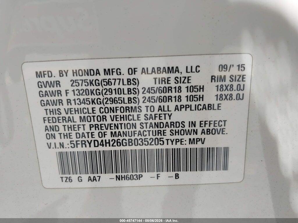 5FRYD4H26GB035205 2016 ACURA MDX photo no. 9
