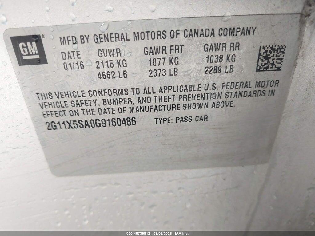 2G11X5SA0G9160486 2016 CHEVROLET IMPALA photo no. 9