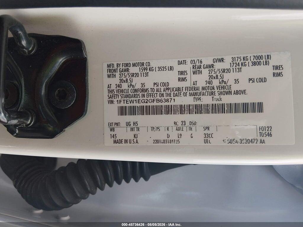 1FTEW1EG2GFB63871 2016 FORD F-150 photo no. 9
