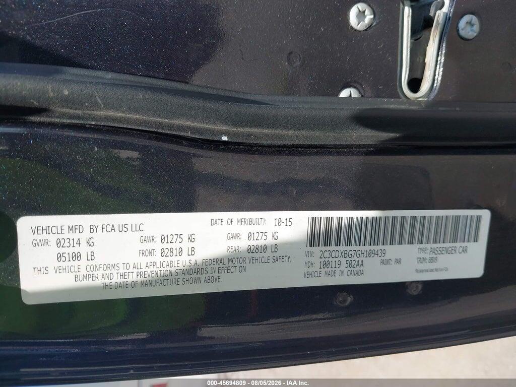 2C3CDXBG7GH109439 2016 DODGE CHARGER photo no. 9