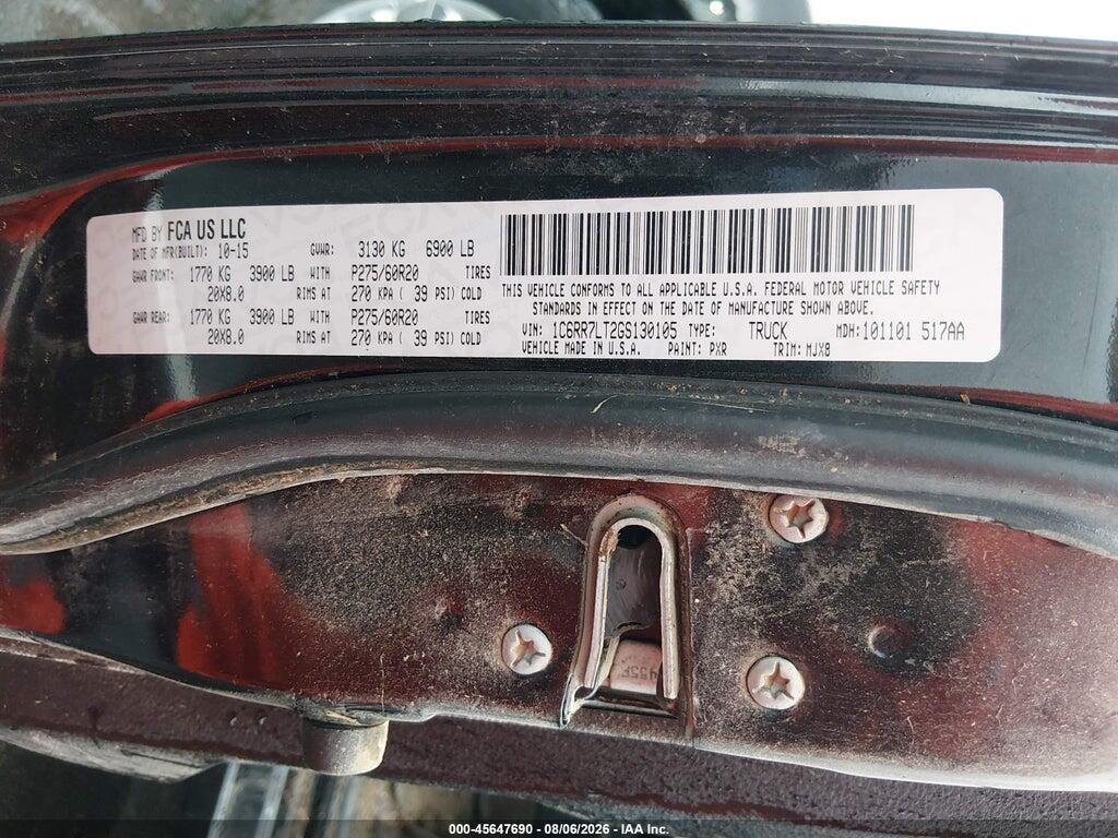 1C6RR7LT2GS130105 2016 RAM 1500 photo no. 9