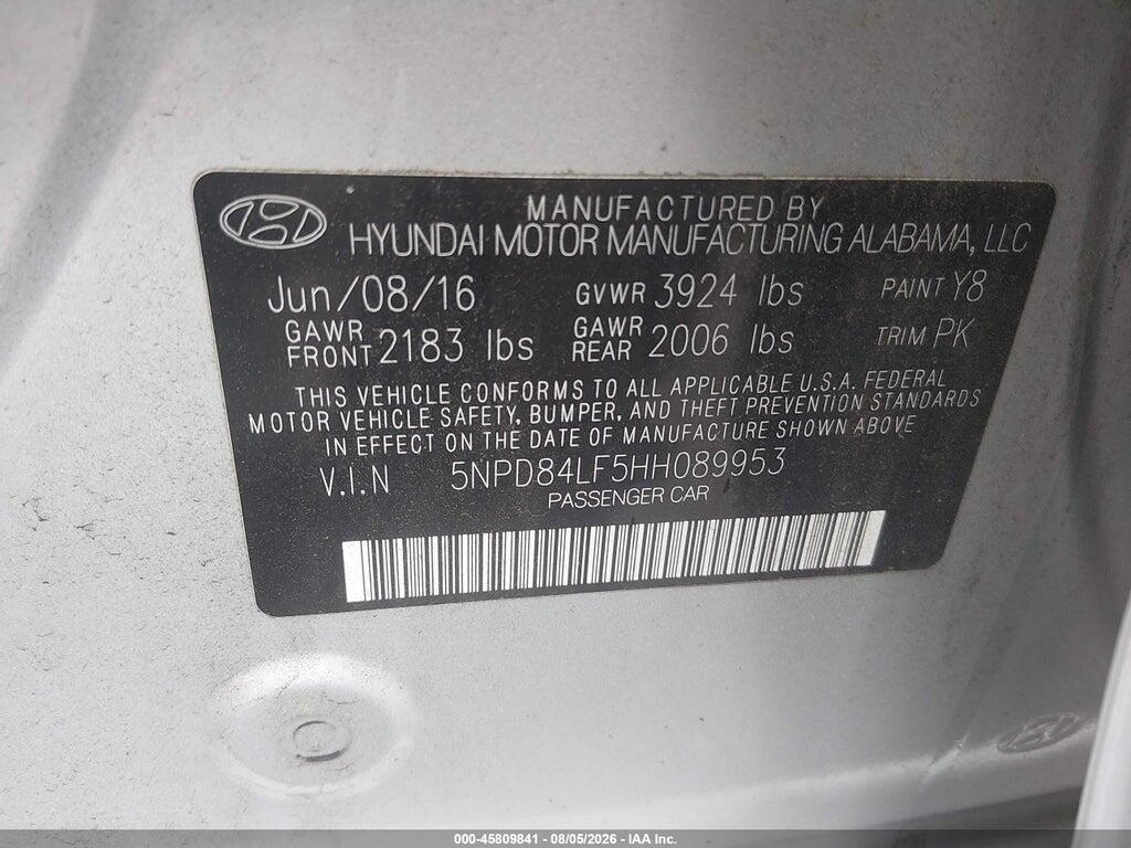 5NPD84LF5HH089953 2017 HYUNDAI ELANTRA photo no. 9