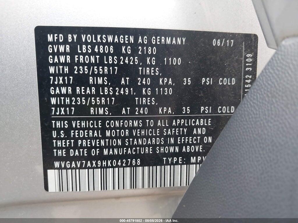 WVGAV7AX9HK042768 2017 VOLKSWAGEN TIGUAN photo no. 9