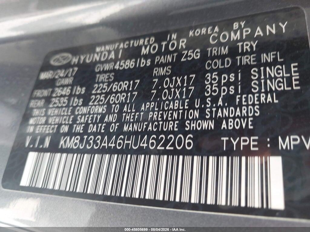 KM8J33A46HU462206 2017 HYUNDAI TUCSON photo no. 9