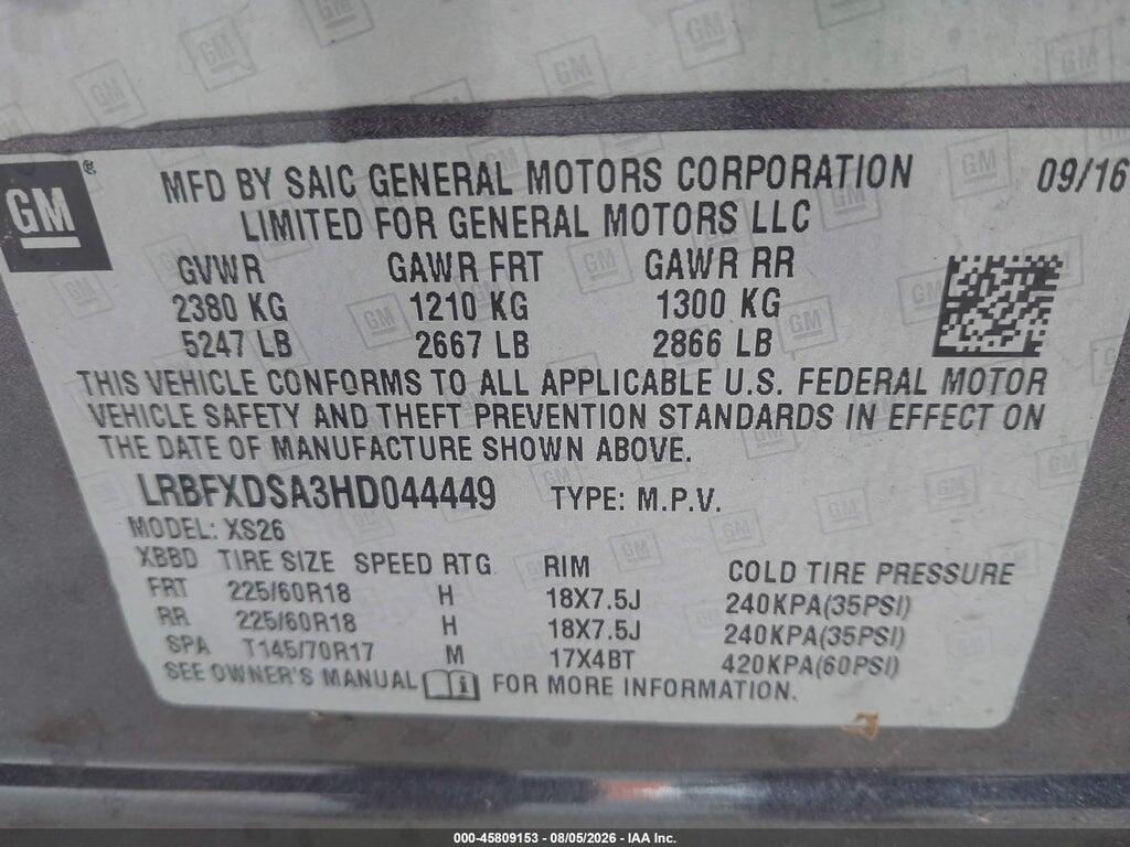 LRBFXDSA3HD044449 2017 BUICK ENVISION photo no. 9