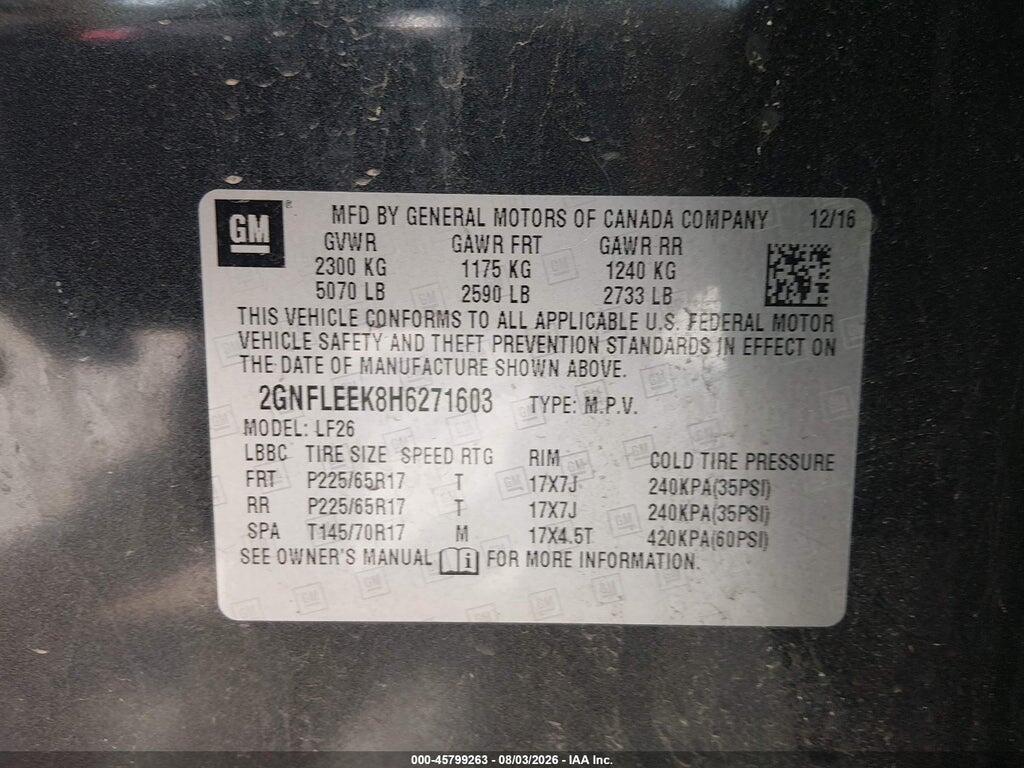 2GNFLEEK8H6271603 2017 CHEVROLET EQUINOX photo no. 9