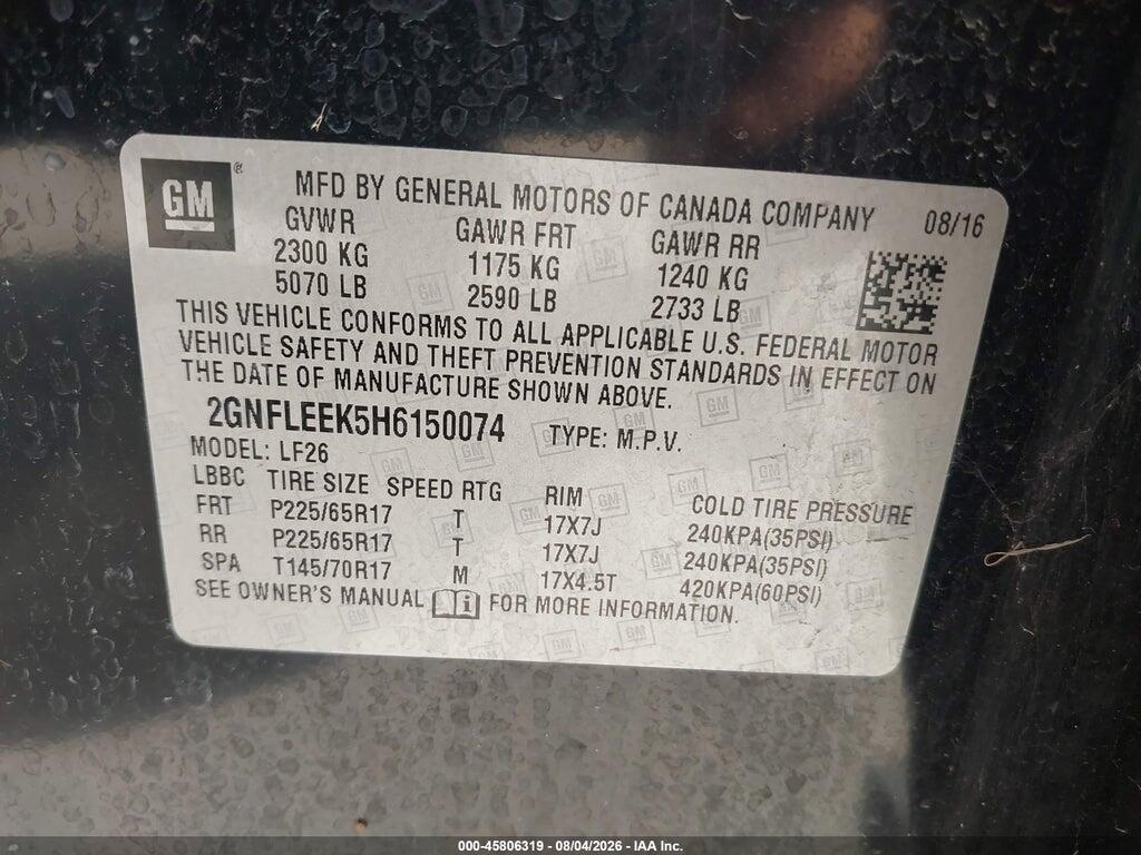 2GNFLEEK5H6150074 2017 CHEVROLET EQUINOX photo no. 9