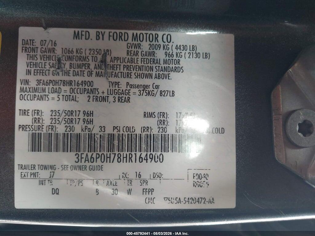 3FA6P0H78HR164900 2017 FORD FUSION photo no. 9