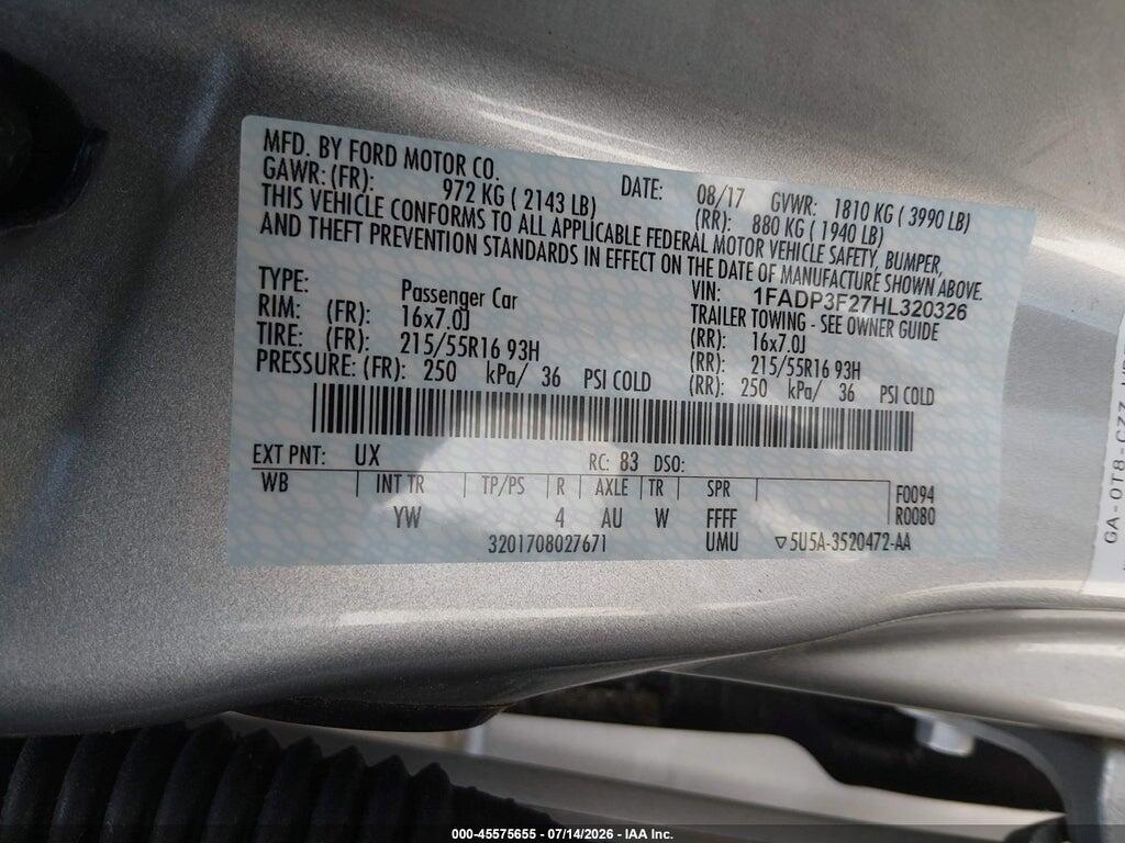1FADP3F27HL320326 2017 FORD FOCUS photo no. 9