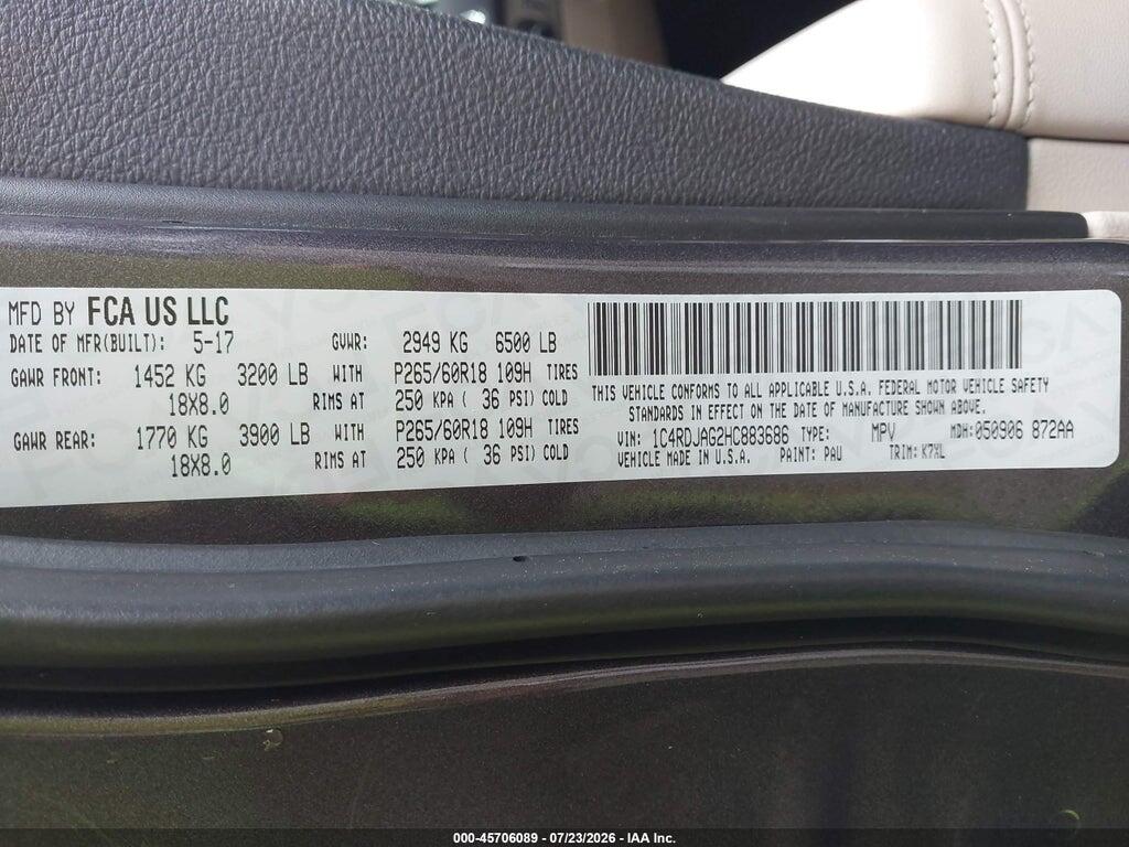 1C4RDJAG2HC883686 2017 DODGE DURANGO photo no. 9