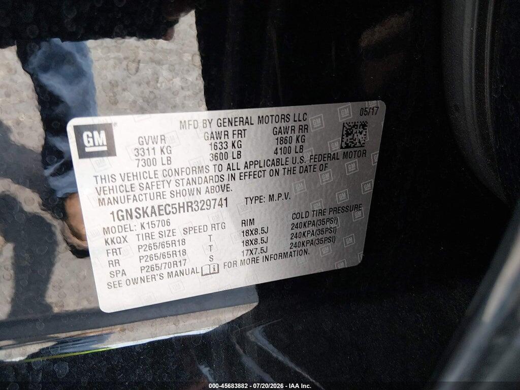 1GNSKAEC5HR329741 2017 CHEVROLET TAHOE photo no. 9