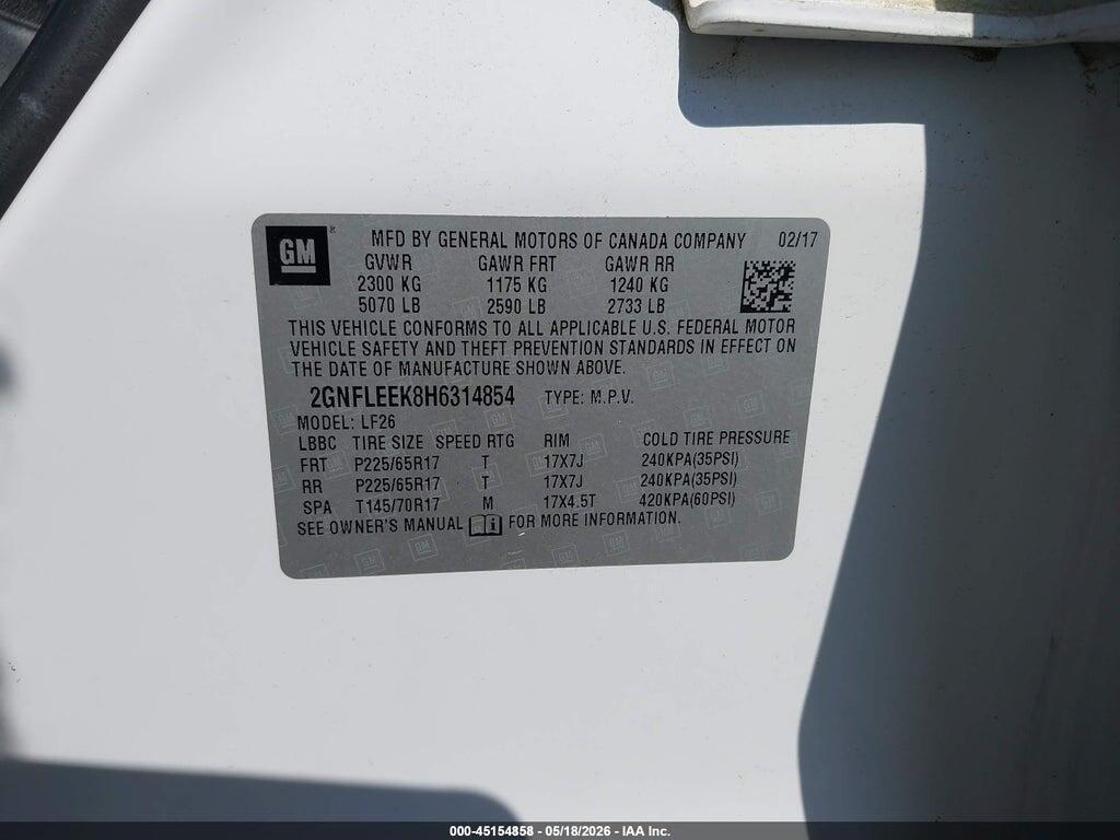 2GNFLEEK8H6314854 2017 CHEVROLET EQUINOX photo no. 9