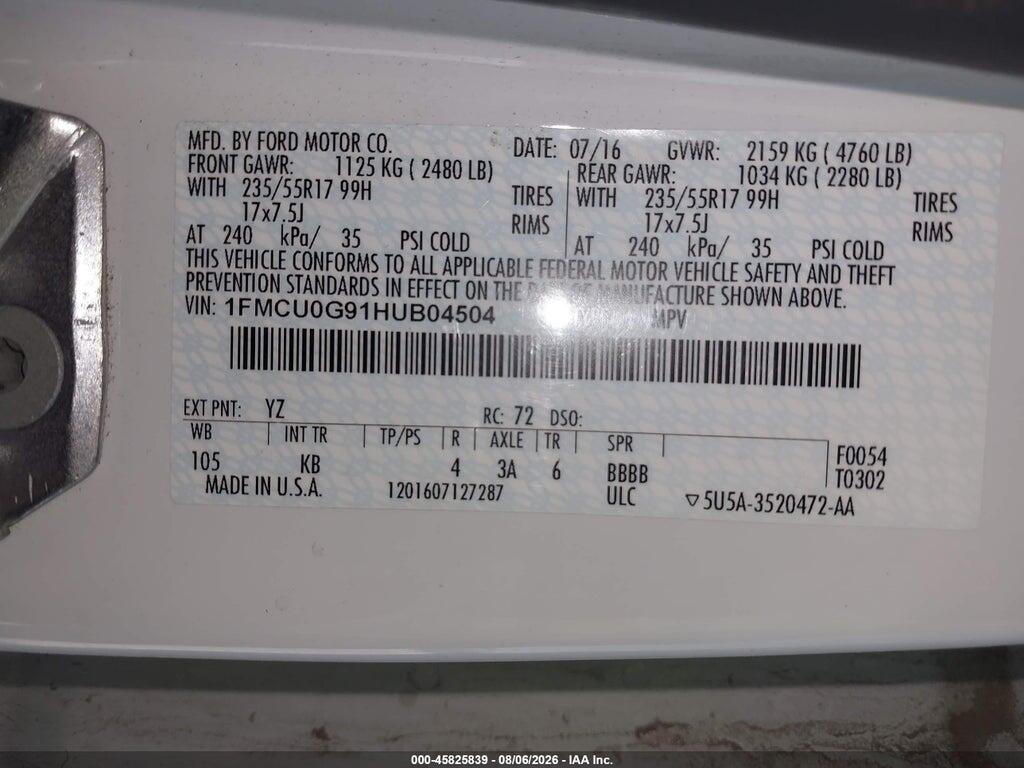 1FMCU0G91HUB04504 2017 FORD ESCAPE photo no. 9