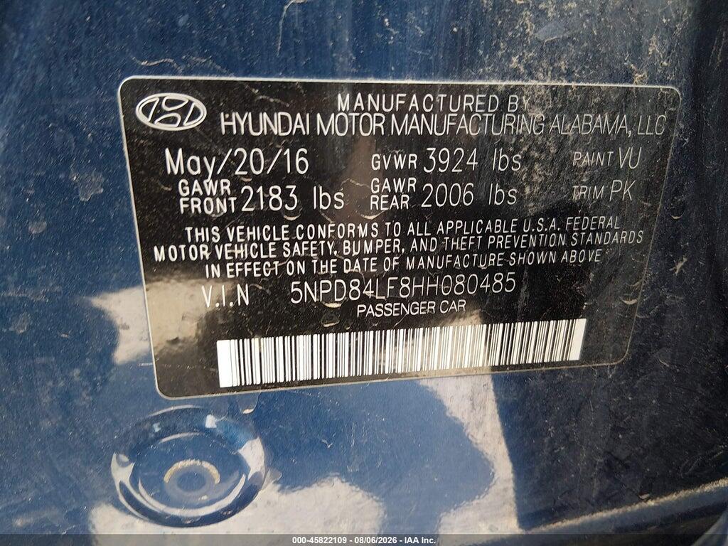 5NPD84LF8HH080485 2017 HYUNDAI ELANTRA photo no. 9