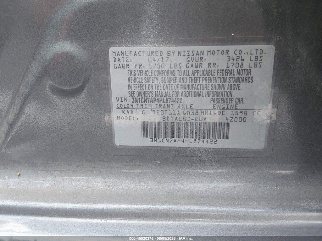 3N1CN7AP4HL874422 2017 NISSAN VERSA photo no. 9