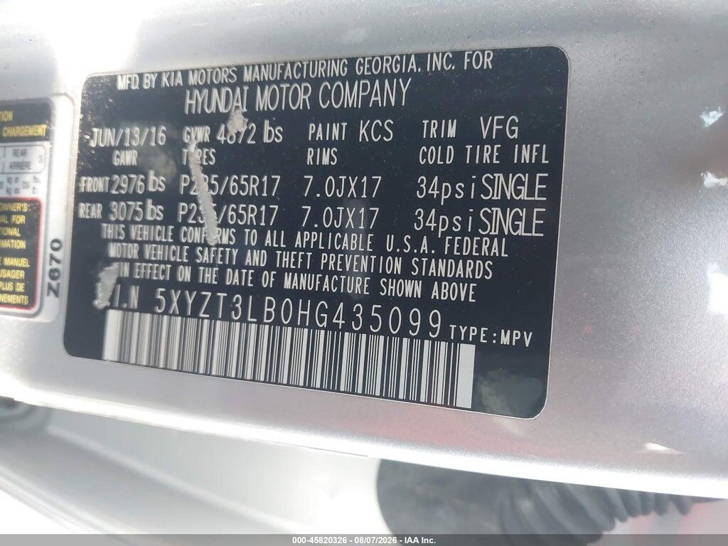 5XYZT3LB0HG435099 2017 HYUNDAI SANTA FE SPORT photo no. 9