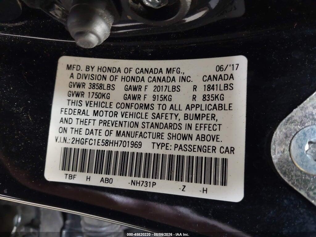 2HGFC1E58HH701969 2017 HONDA CIVIC photo no. 9
