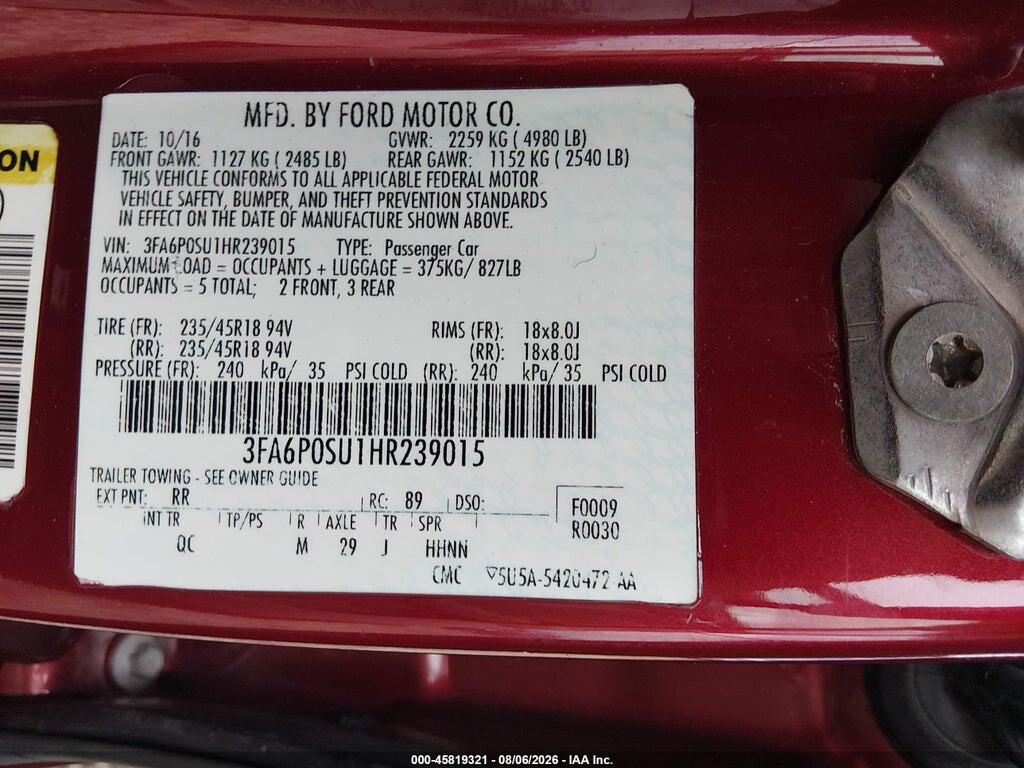 3FA6P0SU1HR239015 2017 FORD FUSION ENERGI photo no. 9
