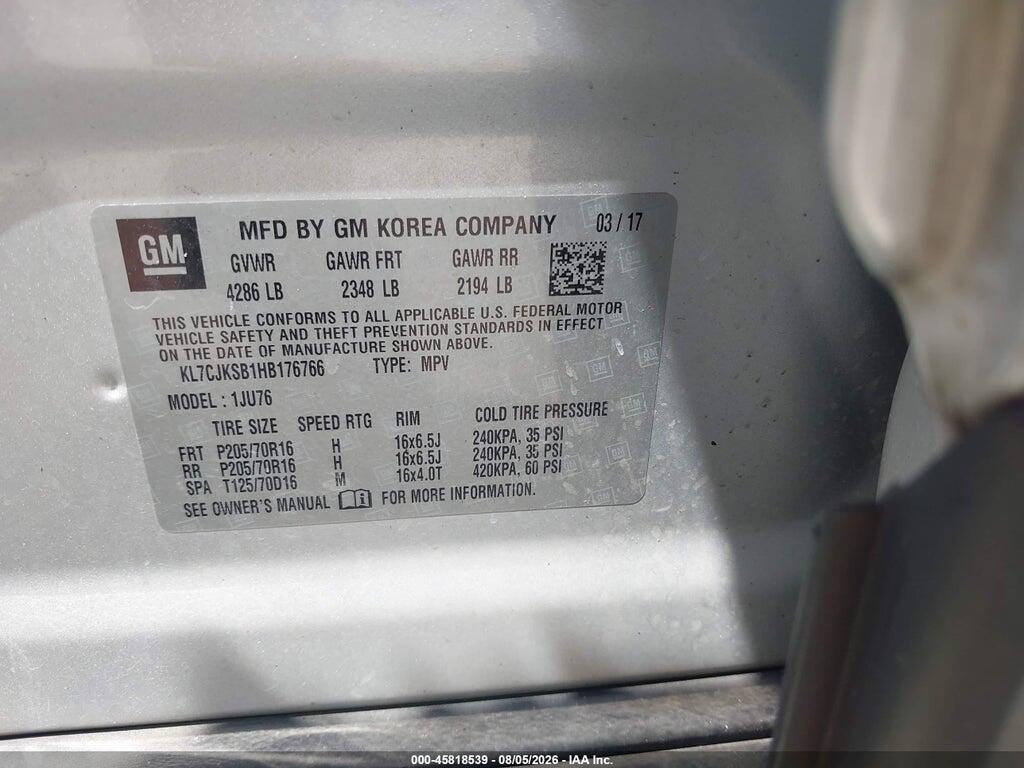 KL7CJKSB1HB176766 2017 CHEVROLET TRAX photo no. 9