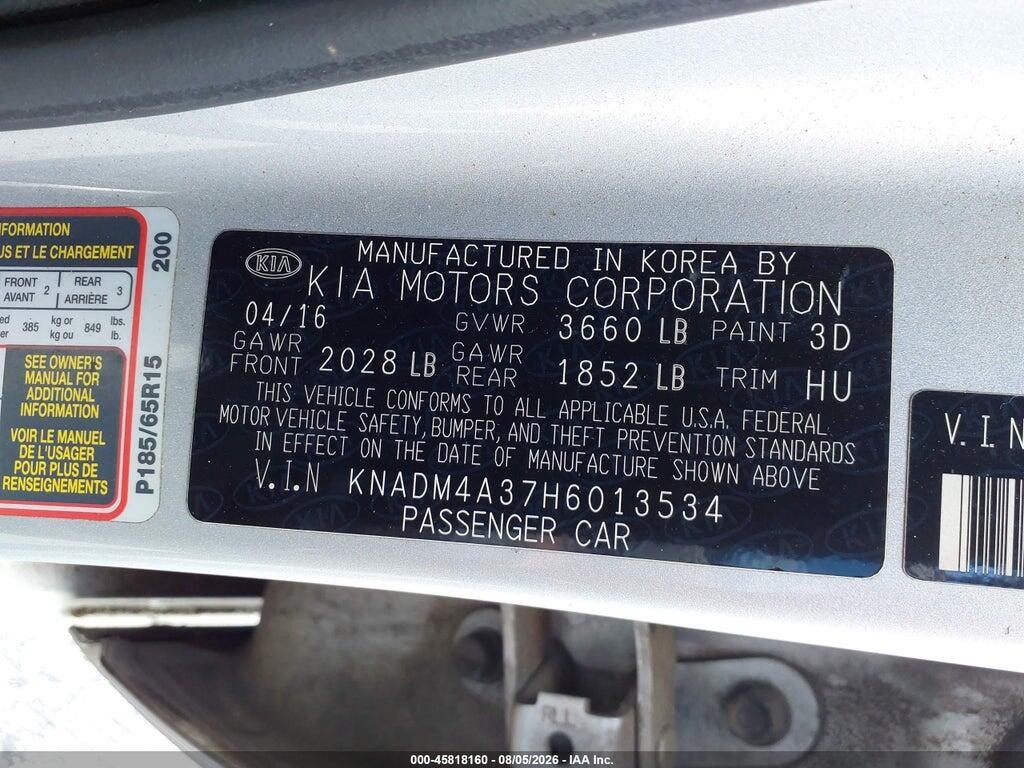 KNADM4A37H6013534 2017 KIA RIO photo no. 9