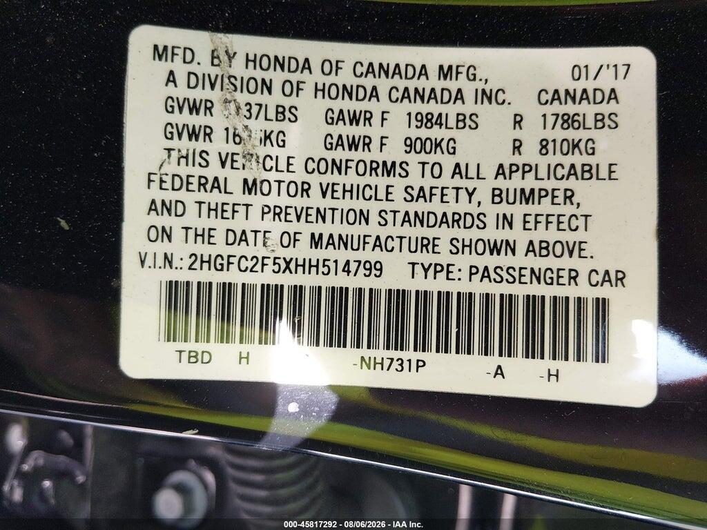 2HGFC2F5XHH514799 2017 HONDA CIVIC photo no. 9