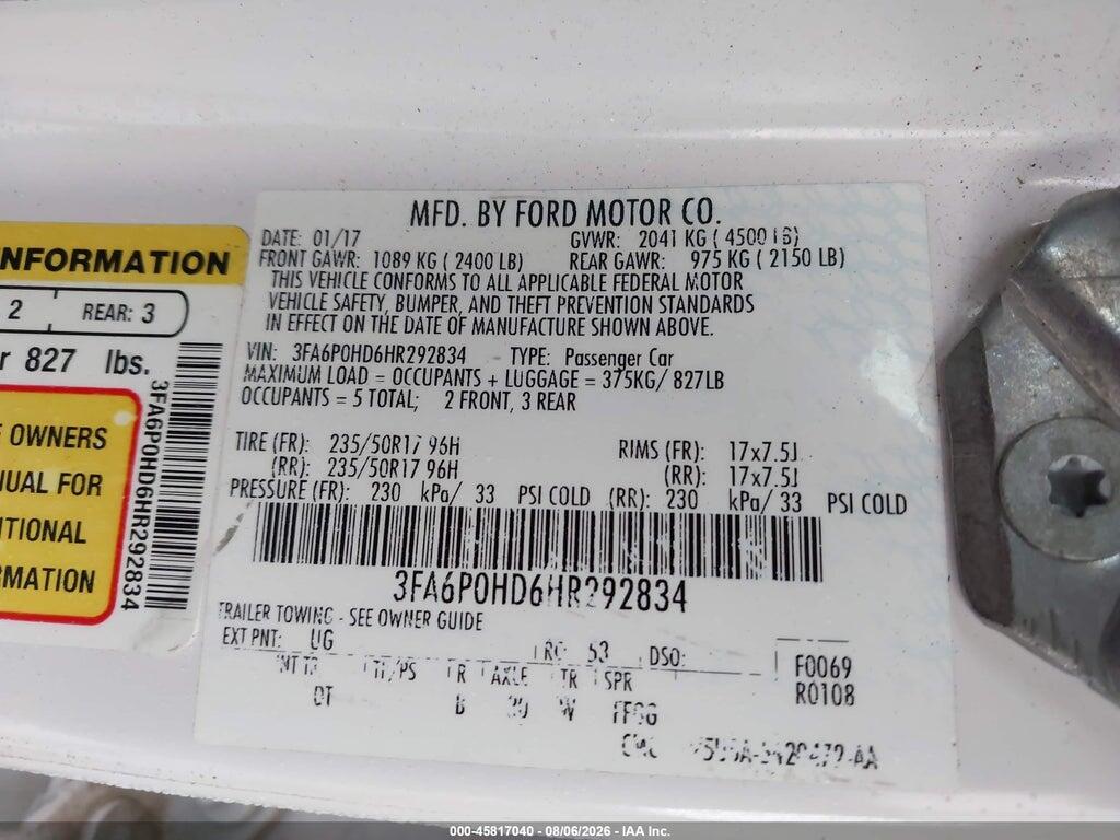 3FA6P0HD6HR292834 2017 FORD FUSION photo no. 9