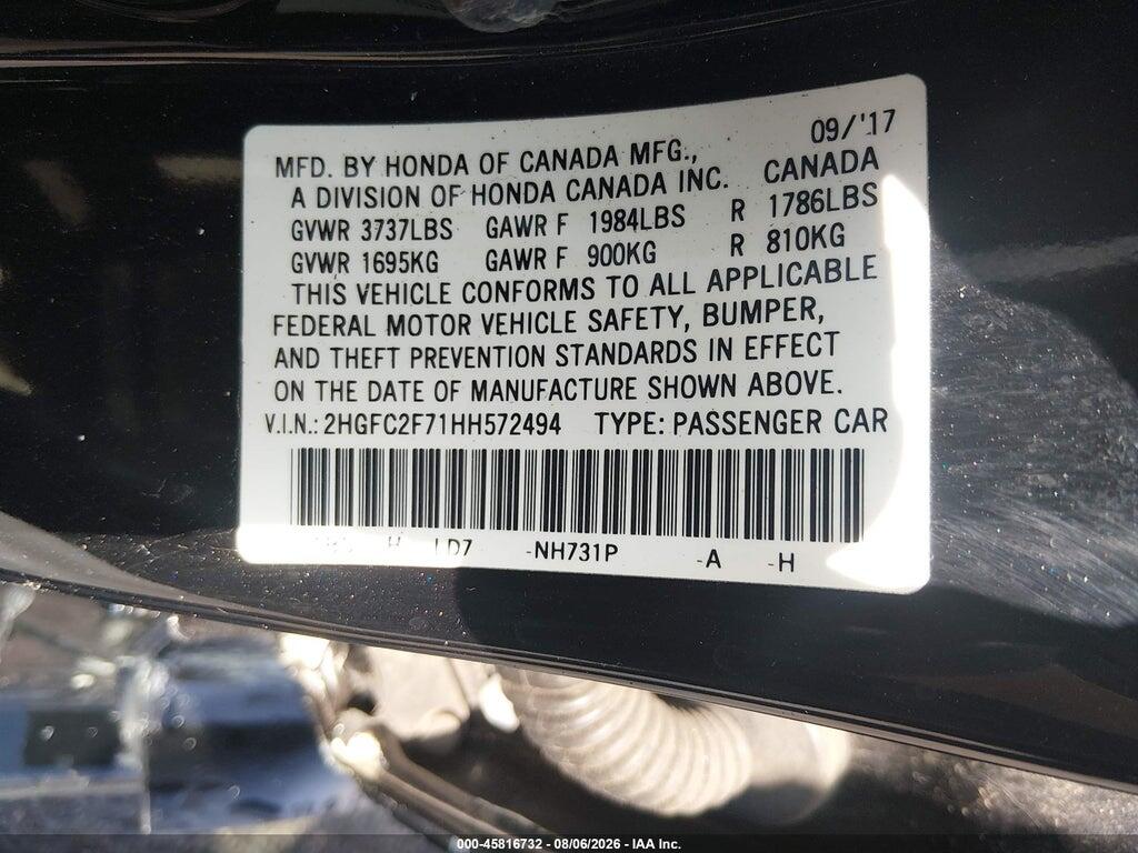 2HGFC2F71HH572494 2017 HONDA CIVIC photo no. 9