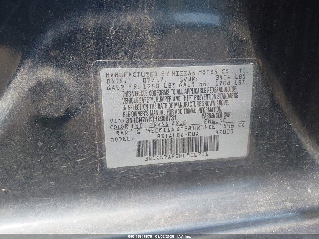 3N1CN7AP3HL906731 2017 NISSAN VERSA photo no. 9