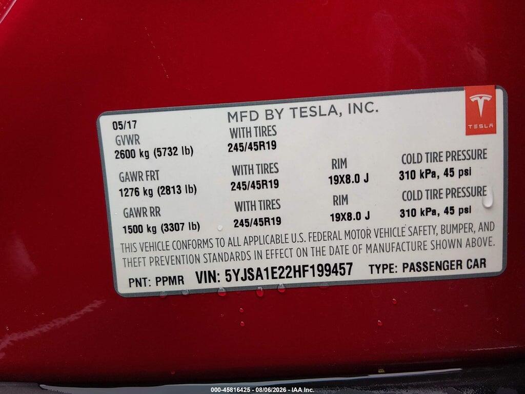 5YJSA1E22HF199457 2017 TESLA MODEL S photo no. 8