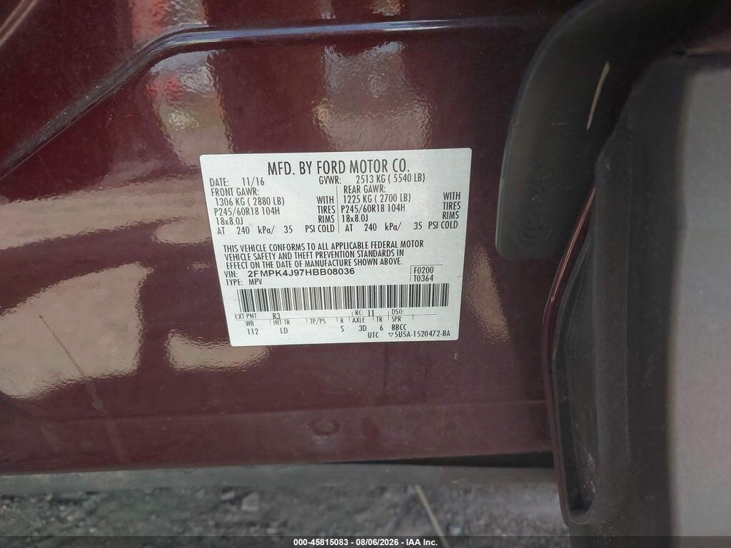 2FMPK4J97HBB08036 2017 FORD EDGE photo no. 9