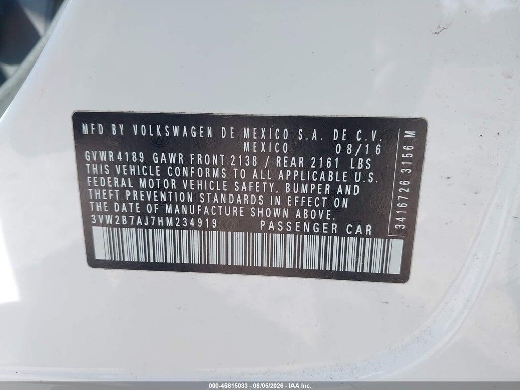 3VW2B7AJ7HM234919 2017 VOLKSWAGEN JETTA photo no. 9
