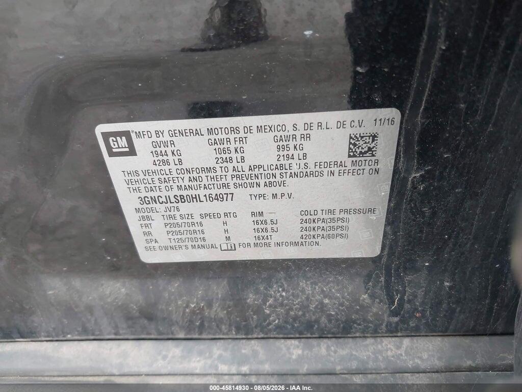 3GNCJLSB0HL164977 2017 CHEVROLET TRAX photo no. 9