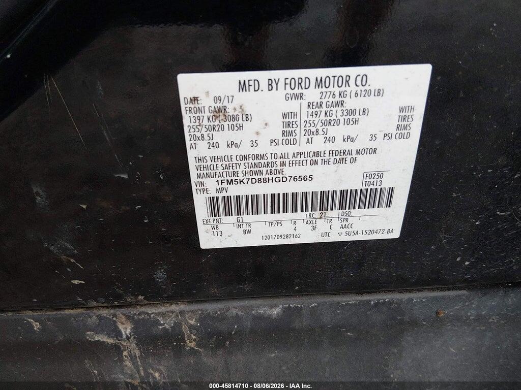 1FM5K7D88HGD76565 2017 FORD EXPLORER photo no. 9