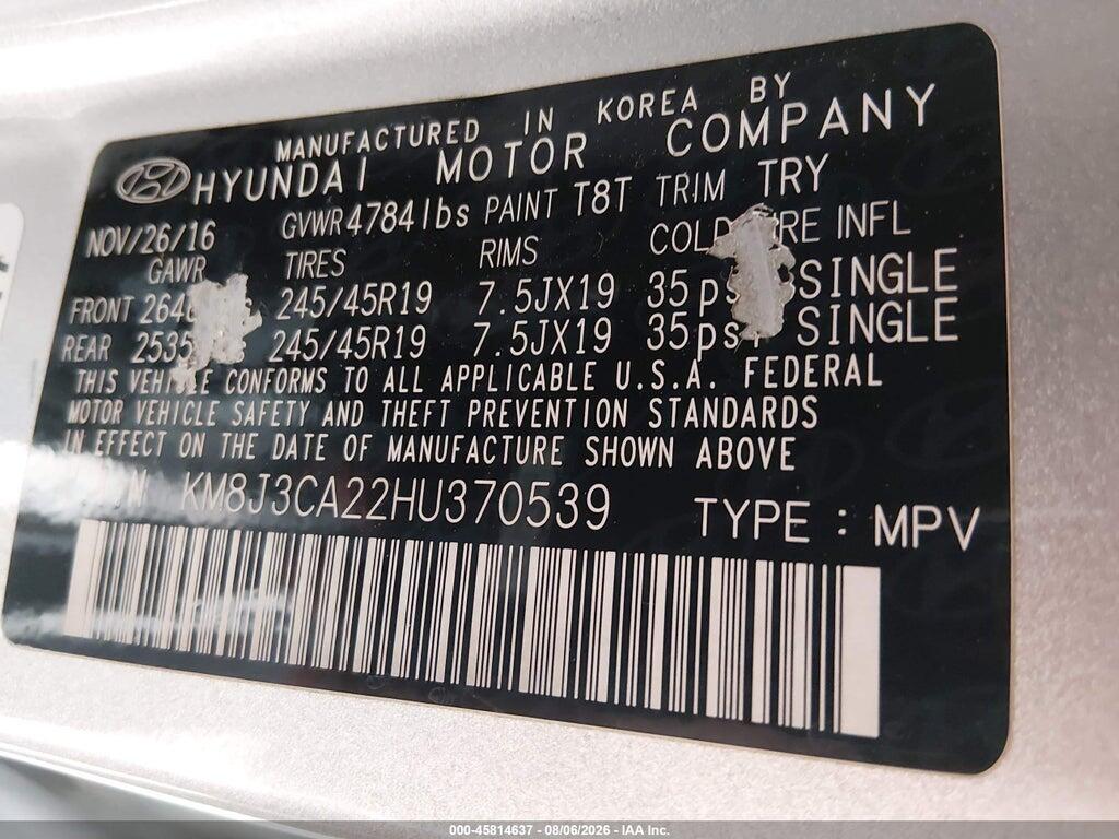KM8J3CA22HU370539 2017 HYUNDAI TUCSON photo no. 9