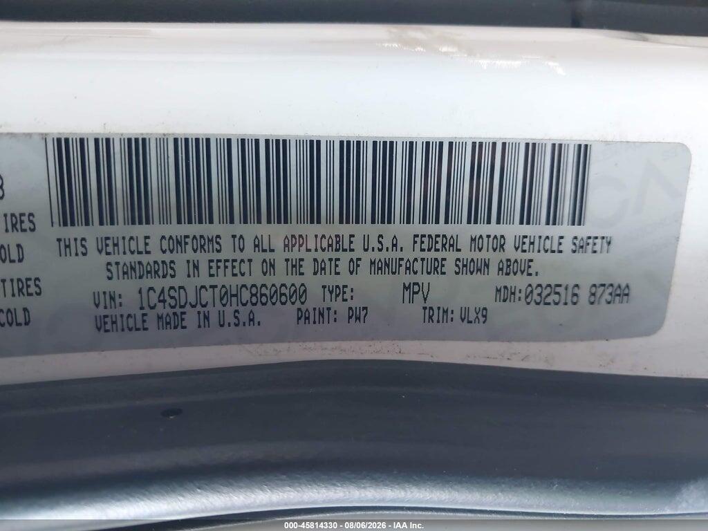 1C4SDJCT0HC860600 2017 DODGE DURANGO photo no. 9