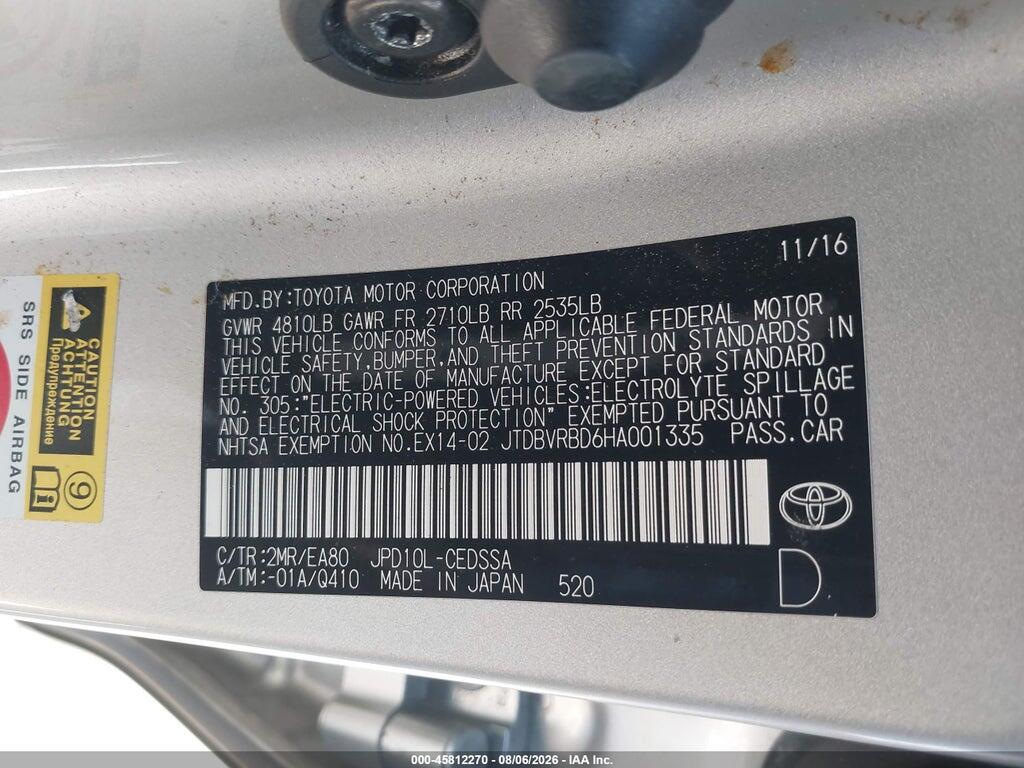 JTDBVRBD6HA001335 2017 TOYOTA MIRAI photo no. 9