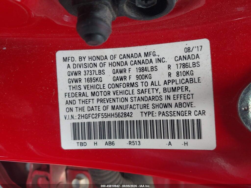 2HGFC2F55HH562842 2017 HONDA CIVIC photo no. 9